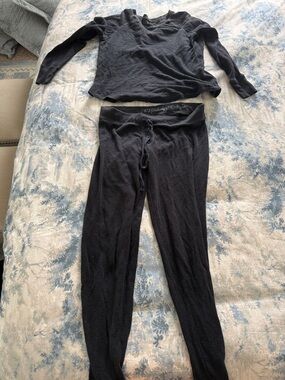 P.J. Salvage Charcoal Black Ribbed Thermal Lounge Set